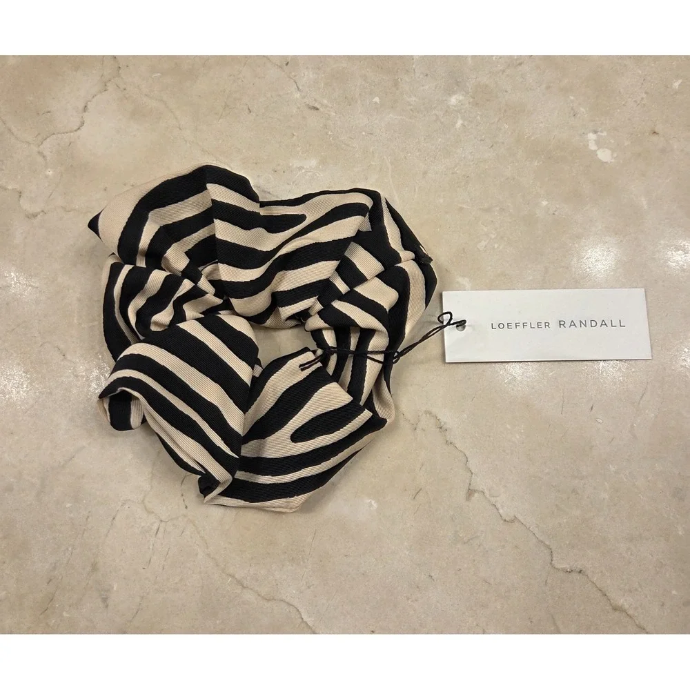 Loeffler Randall Zebra‎ Print Hair Scrunchie Black Beige NWT